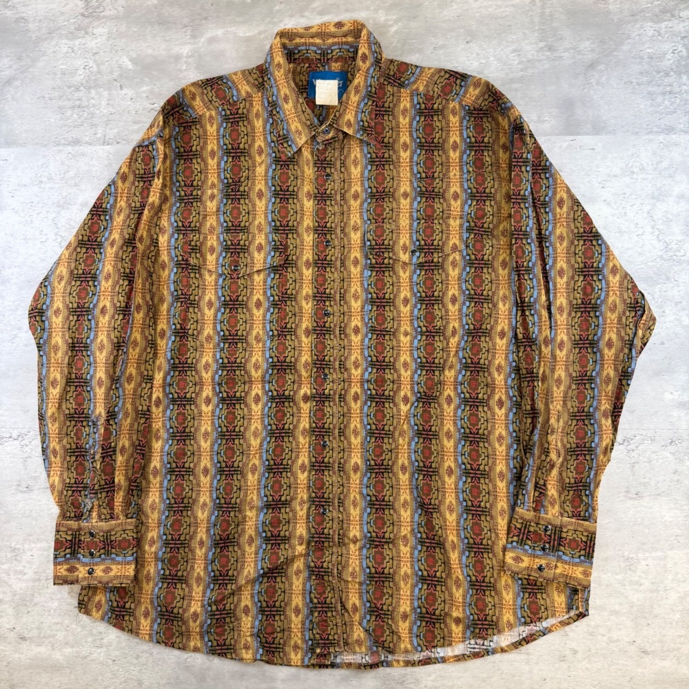 Wrangler Western Shirt Mens XXL Southwestern Tribal Print Cotton Button Up Multi